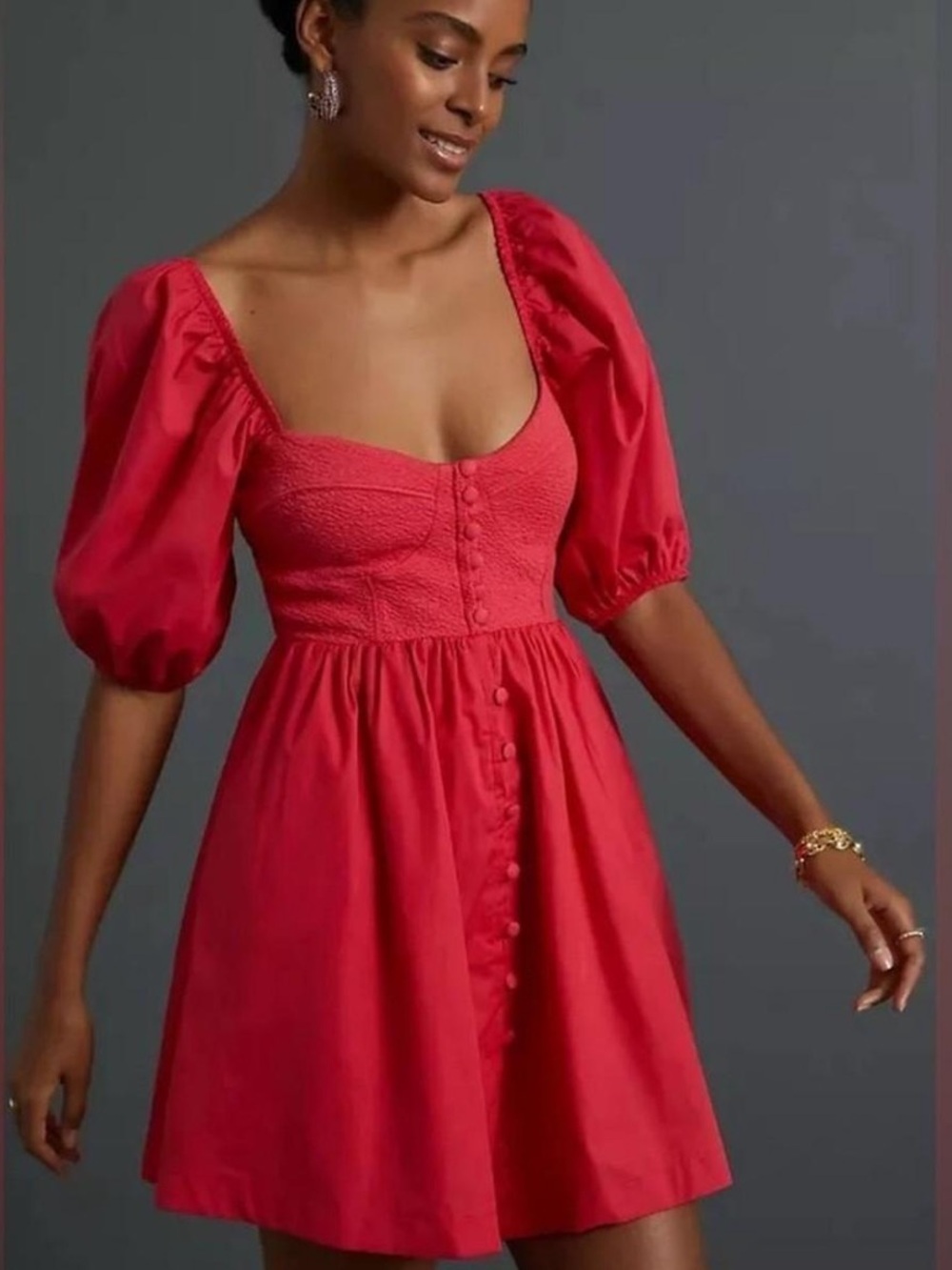 Anthropologie Maeve Button-Up Red Dress Size S